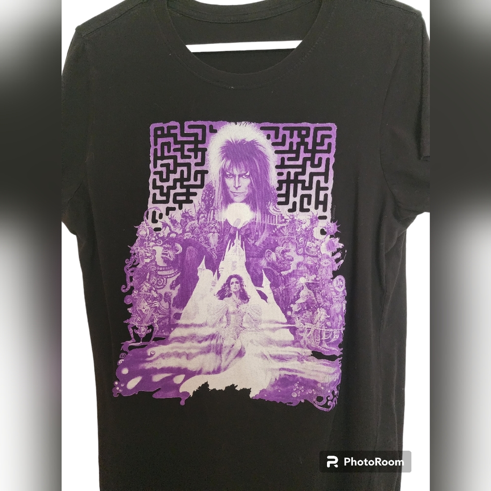 David Bowie Black Purple Graphic Labyrinth Short Sleeve T-Shirt Jim Henson movie - Picture 1 of 6